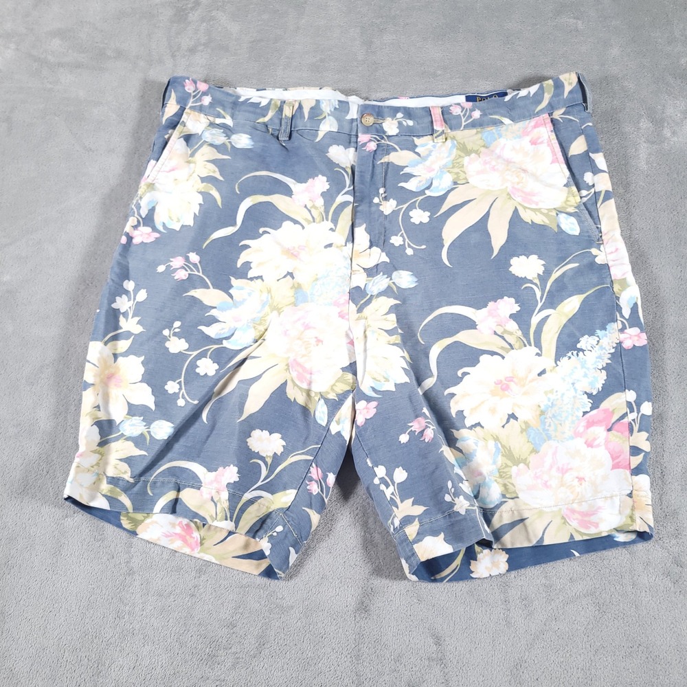 Polo Ralph Lauren Shorts Mens 40 Blue Floral Classic Fit 9" Linen Blend Casual